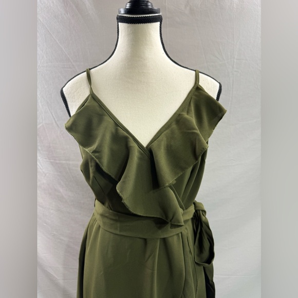 Ruffle Trim Spaghetti Strap Dress Green - Picture 8 of 10